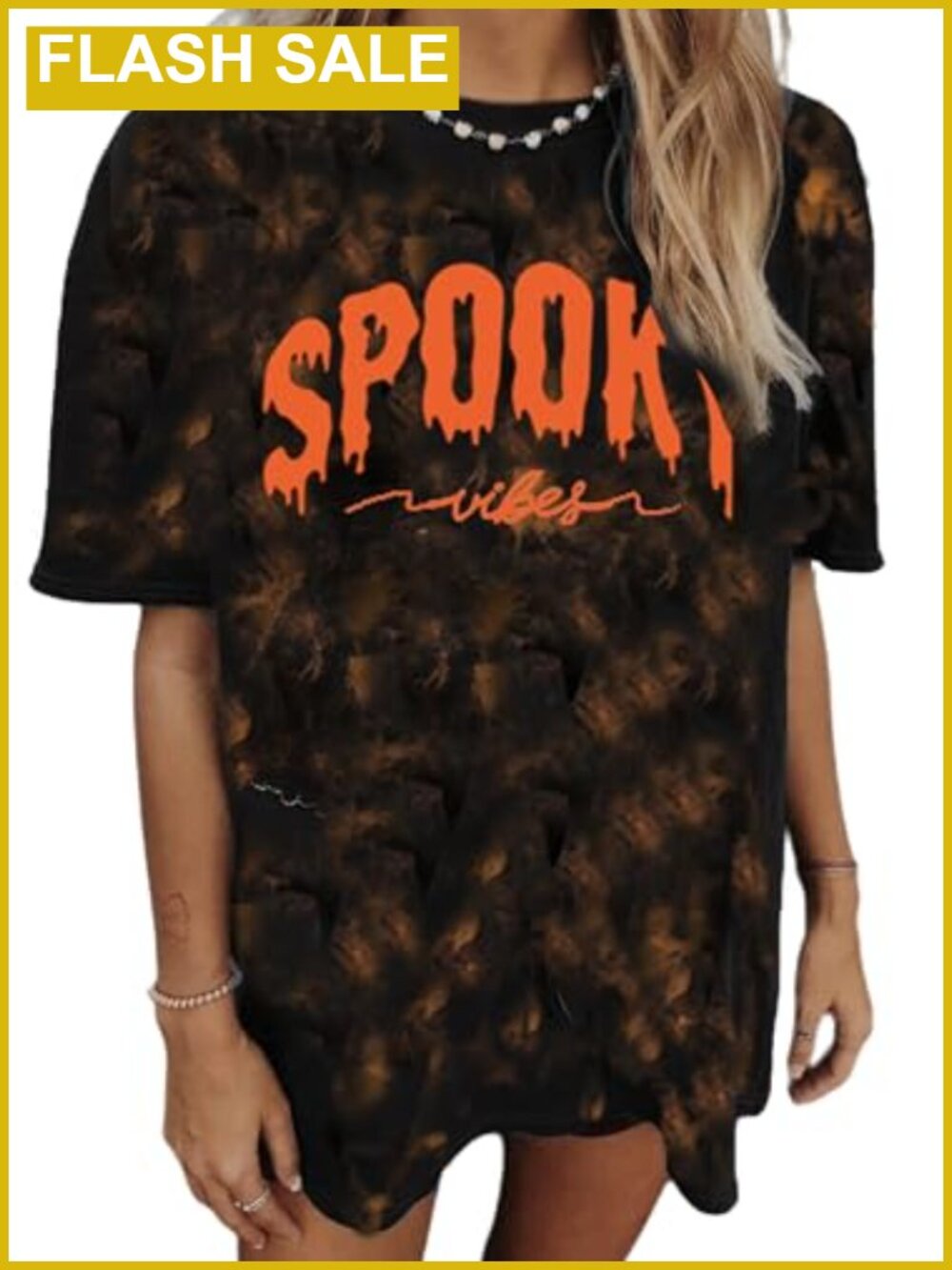 Oversized Halloween Tee Women Spooky Season Skeleton Print Short Sleeve